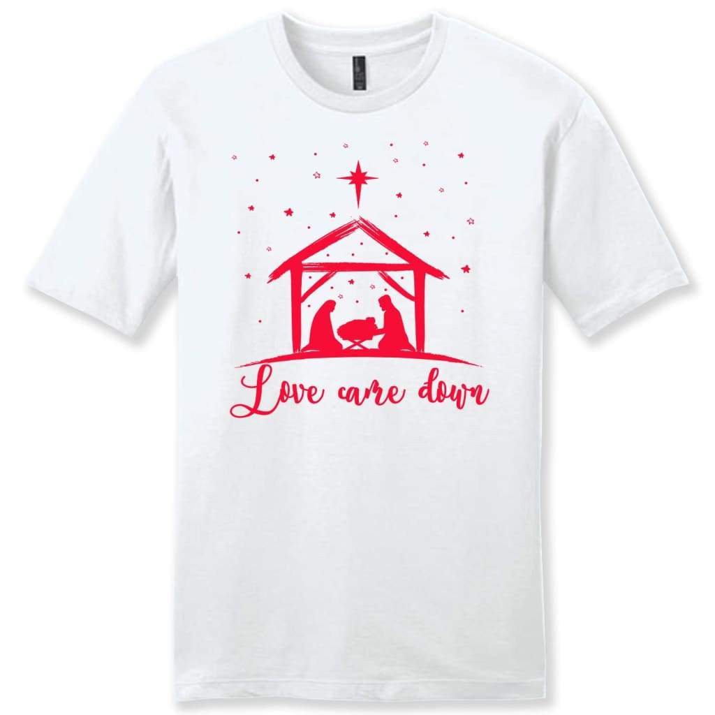 Christian Christmas gifts: Love came down Jesus born men’s Christian t-shirt White / S
