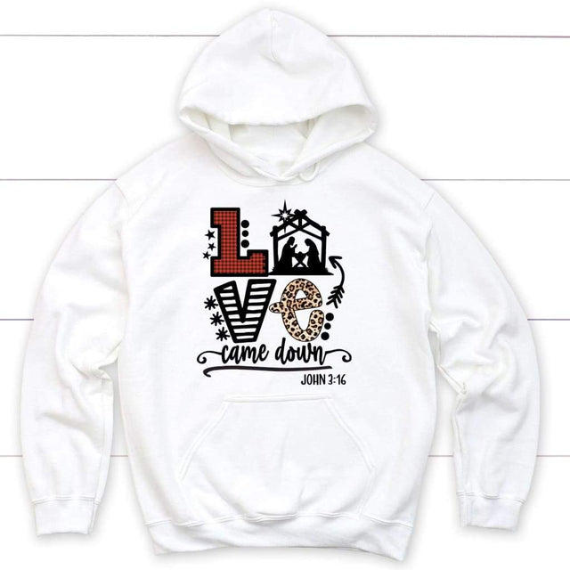 Christian Christmas gifts - Love came down John 3:16 Christmas hoodie White / S