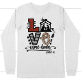 Christian Christmas gifts - Love came down John 3:16 Christmas long sleeve t-shirt White / S