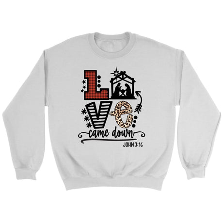 Christian Christmas gifts - Love came down John 3:16 Christmas sweatshirt White / S