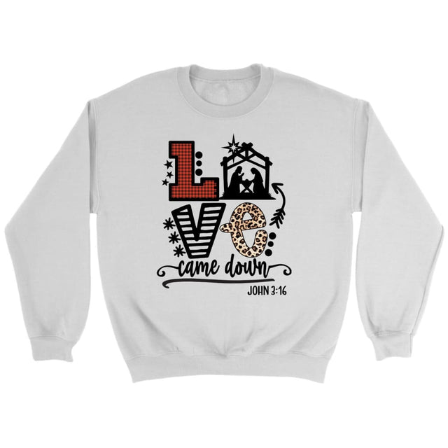 Christian Christmas gifts - Love came down John 3:16 Christmas sweatshirt White / S