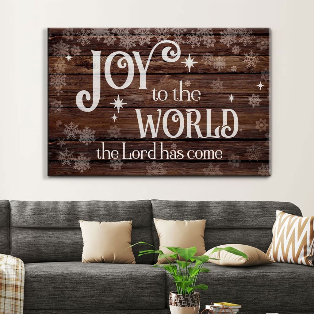 Inspirational wall art canvas print with &quot;Joy To The World The Lord Has Come,&quot; ideal Christian Christmas wall decor for homes.