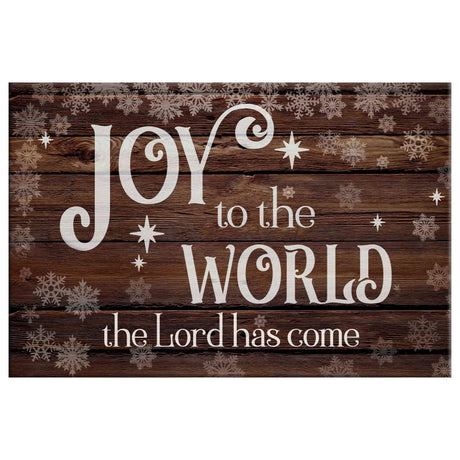 Faith-based Christmas wall art displaying "Joy To The World The Lord Has Come," great religious holiday decor for Christian homes.