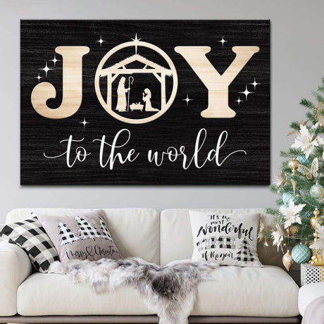 Christian Christmas wall decor: Joy to the world wall art canvas