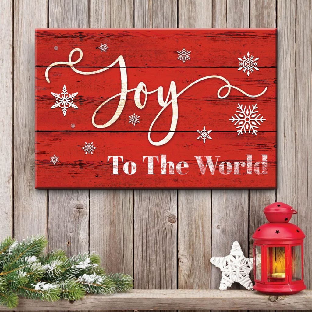 Christian Christmas wall art featuring &quot;Joy to the World,&quot; perfect faith-based holiday decor for your home - Red.