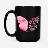 Christian mugs, God is within her she will not fall butterfly coffee mug 15 oz