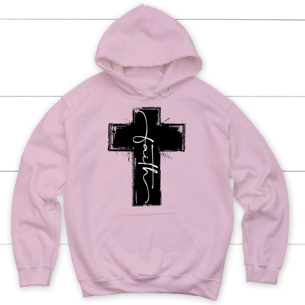 Christian hoodies: Faith cross hoodie Light Pink / S