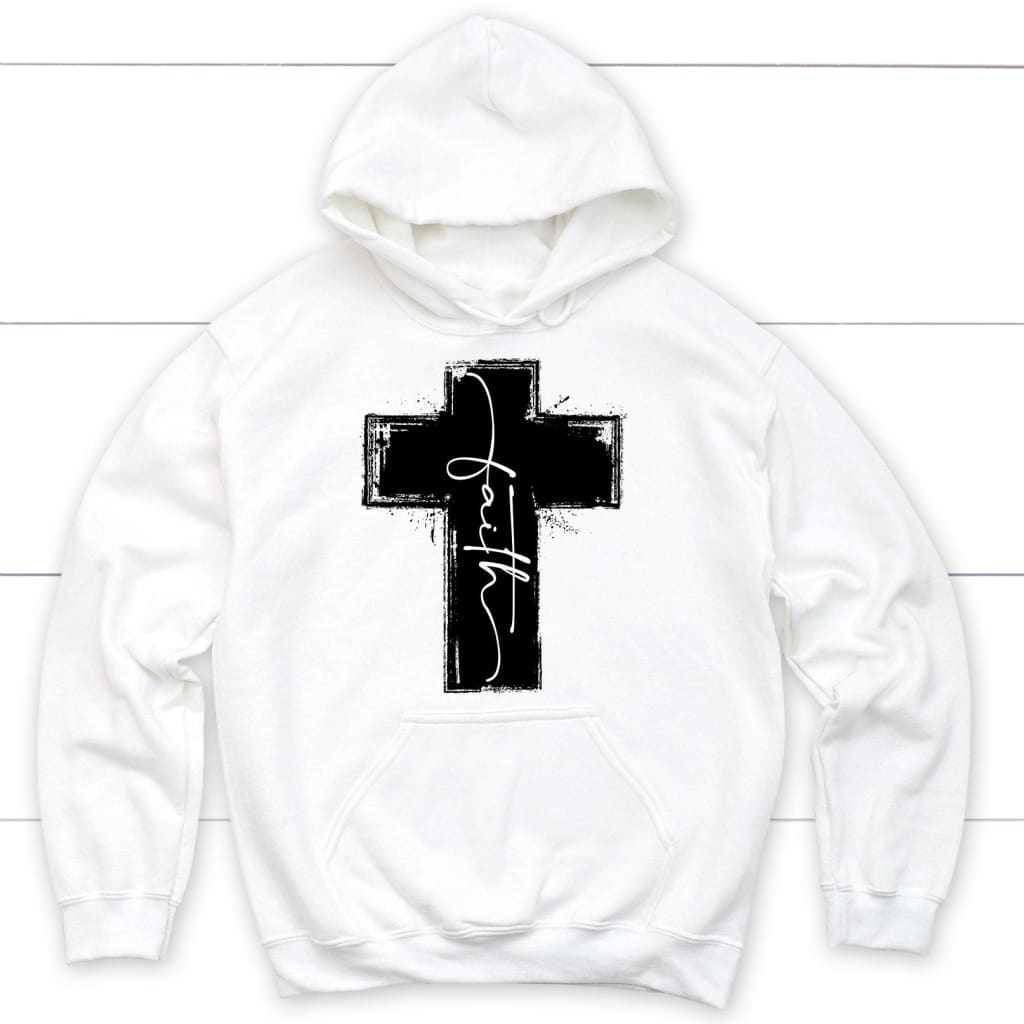 Christian hoodies: Faith cross hoodie White / S
