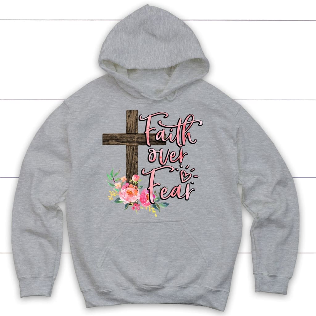 Christian hoodies: Faith over fear cross with flowers hoodie Sport Grey / S