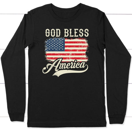 Christian Patriotic apparel: American flag God bless America long sleeve t-shirt Black / S