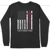 Christian Patriotic Apparel: Faith over fear USA flag long sleeve shirt Dark Grey Heather / S