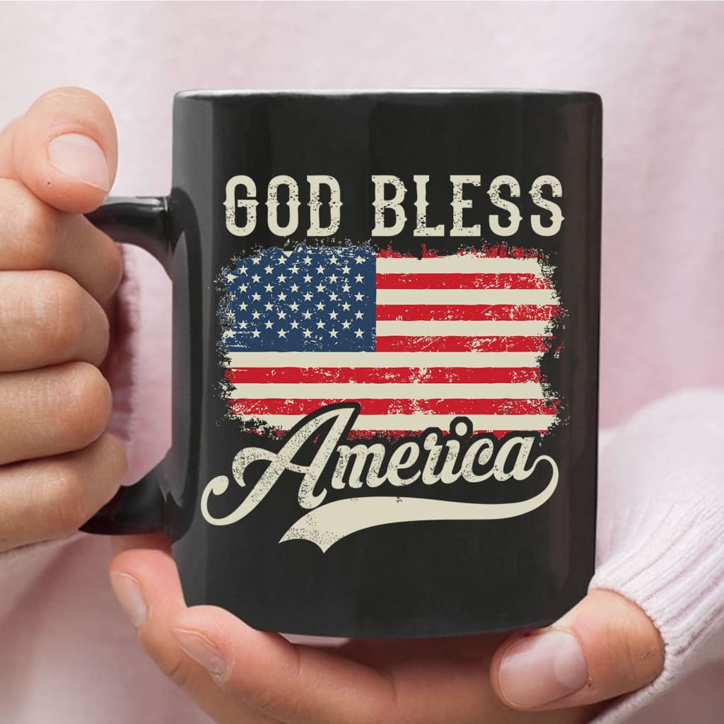 Christian Patriotic coffee mug: American flag God bless America 11 oz