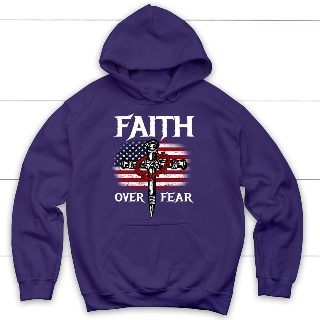Christian Patriotic Faith over fear American flag Christian hoodie Purple / S