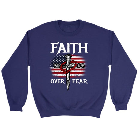 Christian Patriotic Faith over fear American flag Christian sweatshirt Purple / S