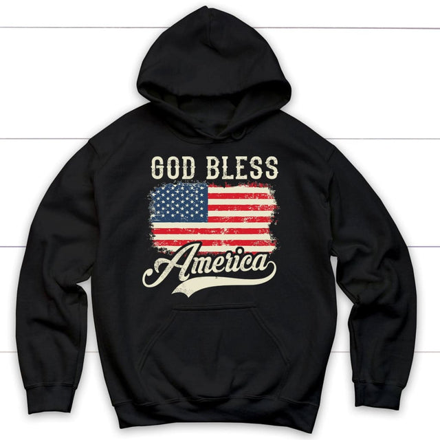 Christian Patriotic hoodies: American flag God bless America hoodie Black / S