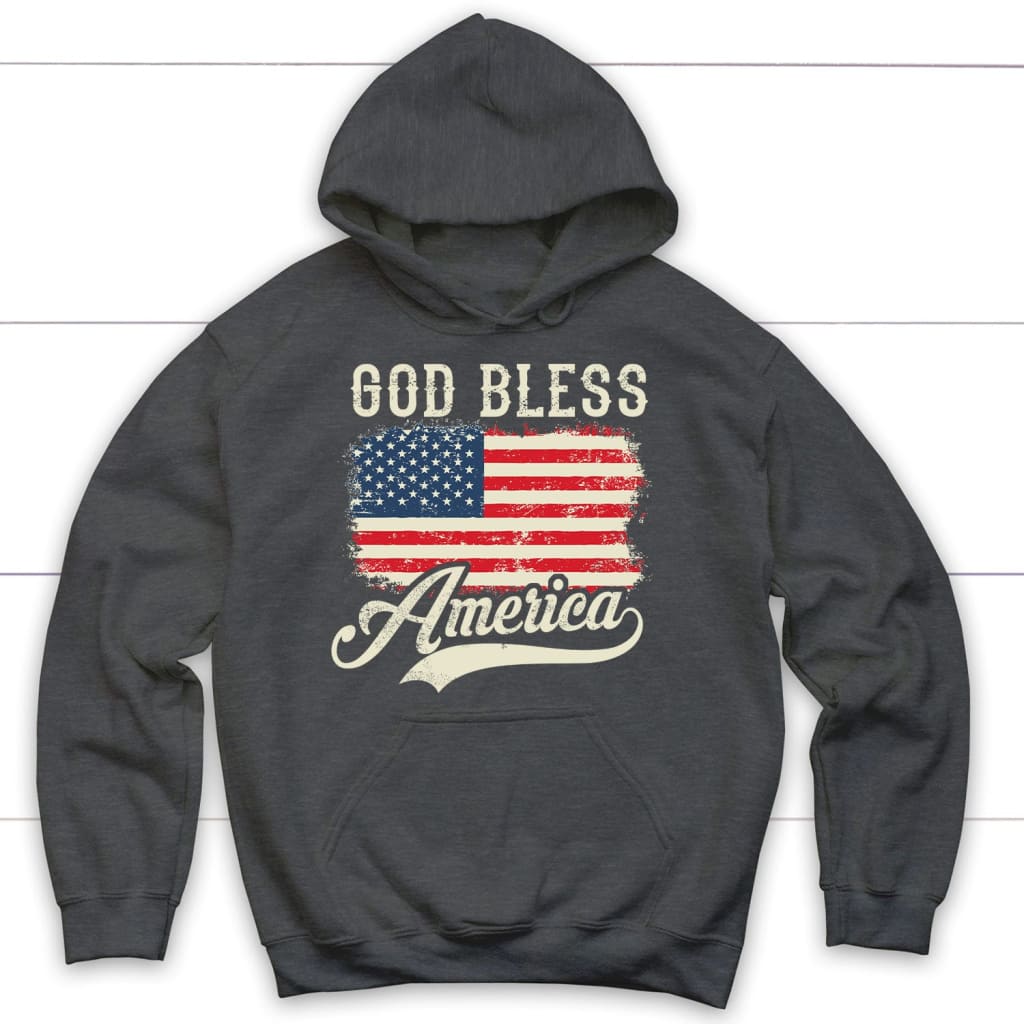 Christian Patriotic hoodies: American flag God bless America hoodie Dark Heather / S