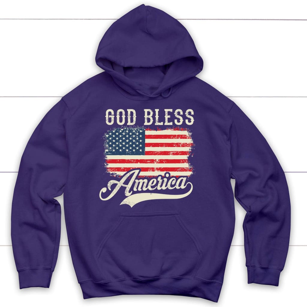 Christian Patriotic hoodies: American flag God bless America hoodie Purple / S