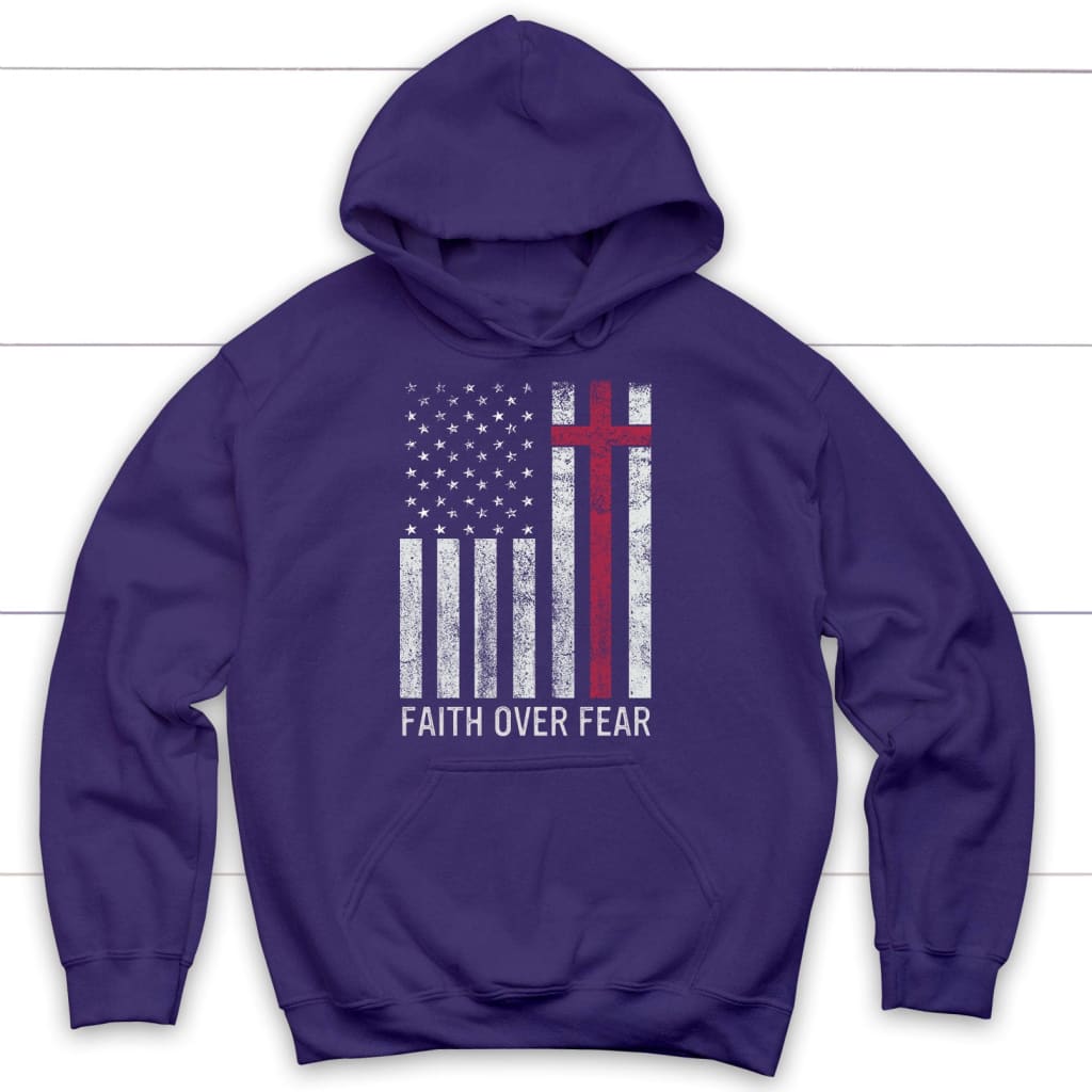 Christian Patriotic hoodies: Faith over fear USA flag hoodie Purple / S