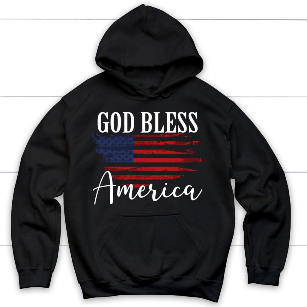 Christian Patriotic hoodies: God bless America US flag hoodie Black / S