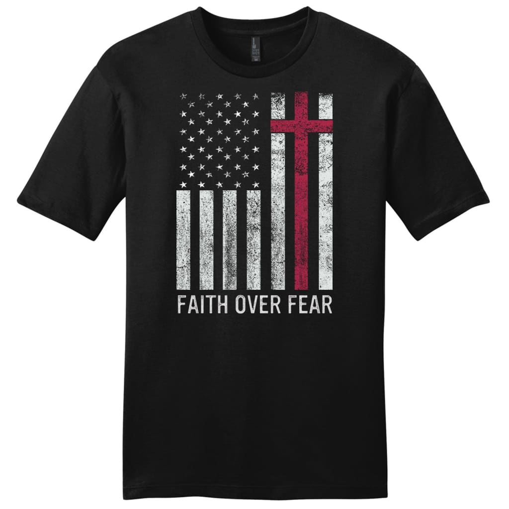 Christian Patriotic Shirts: Faith over fear USA flag men’s Christian t-shirt Black / S