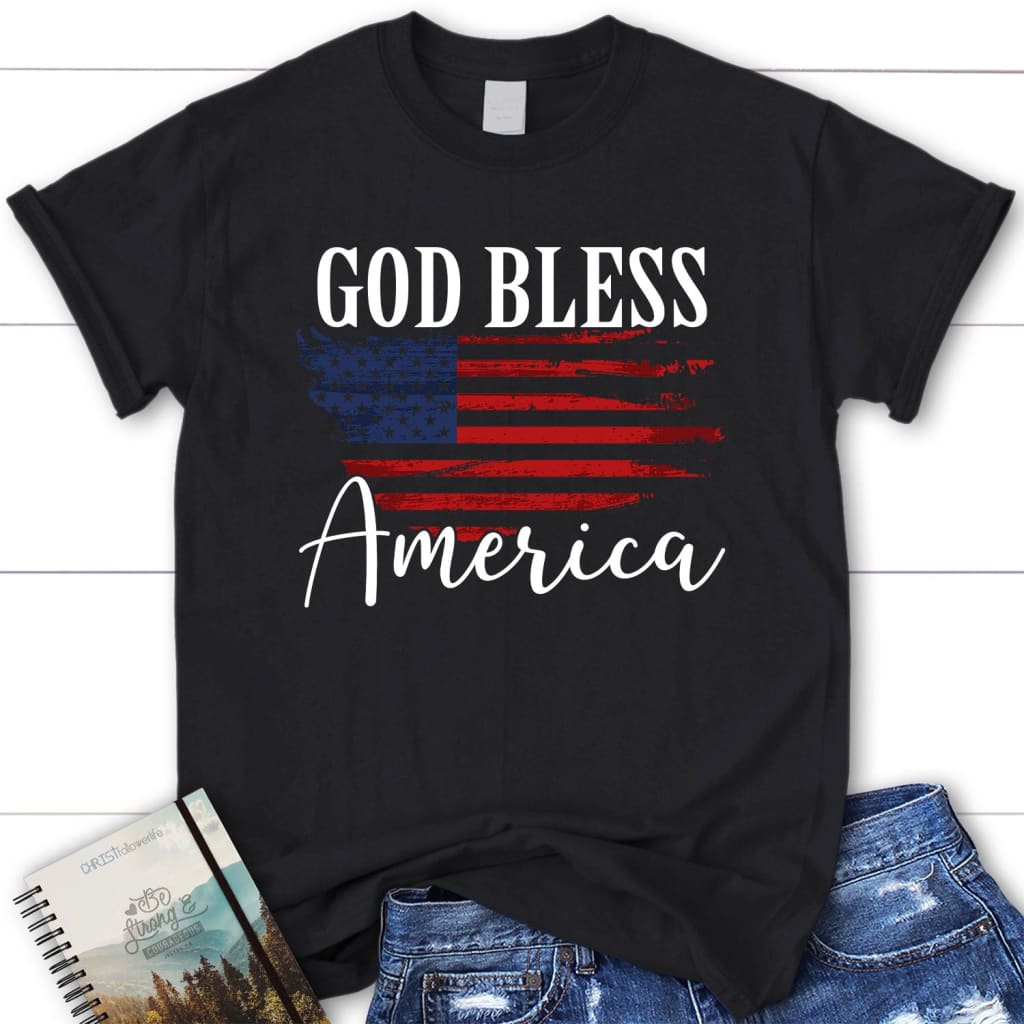 Christian Patriotic shirts: God bless America US flag women’s t-shirt Black / S