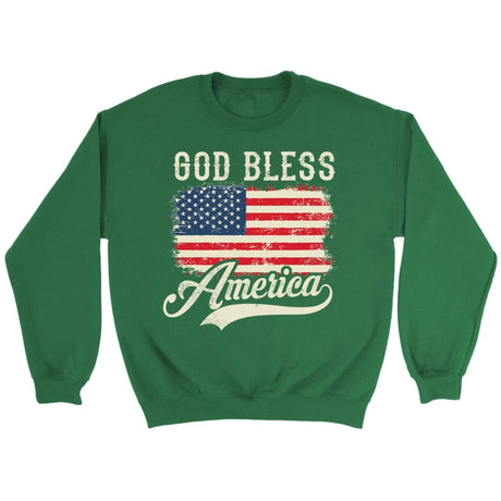 Christian Patriotic sweatshirts: American flag God bless America sweatshirt Irish Green / S