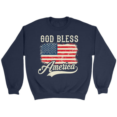 Christian Patriotic sweatshirts: American flag God bless America sweatshirt Navy / S