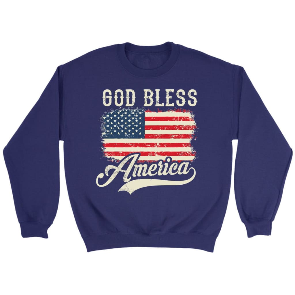 Christian Patriotic sweatshirts: American flag God bless America sweatshirt Purple / S