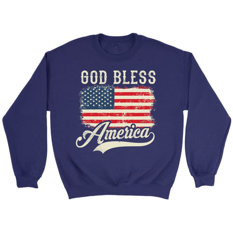 Christian Patriotic sweatshirts: American flag God bless America sweatshirt Purple / S