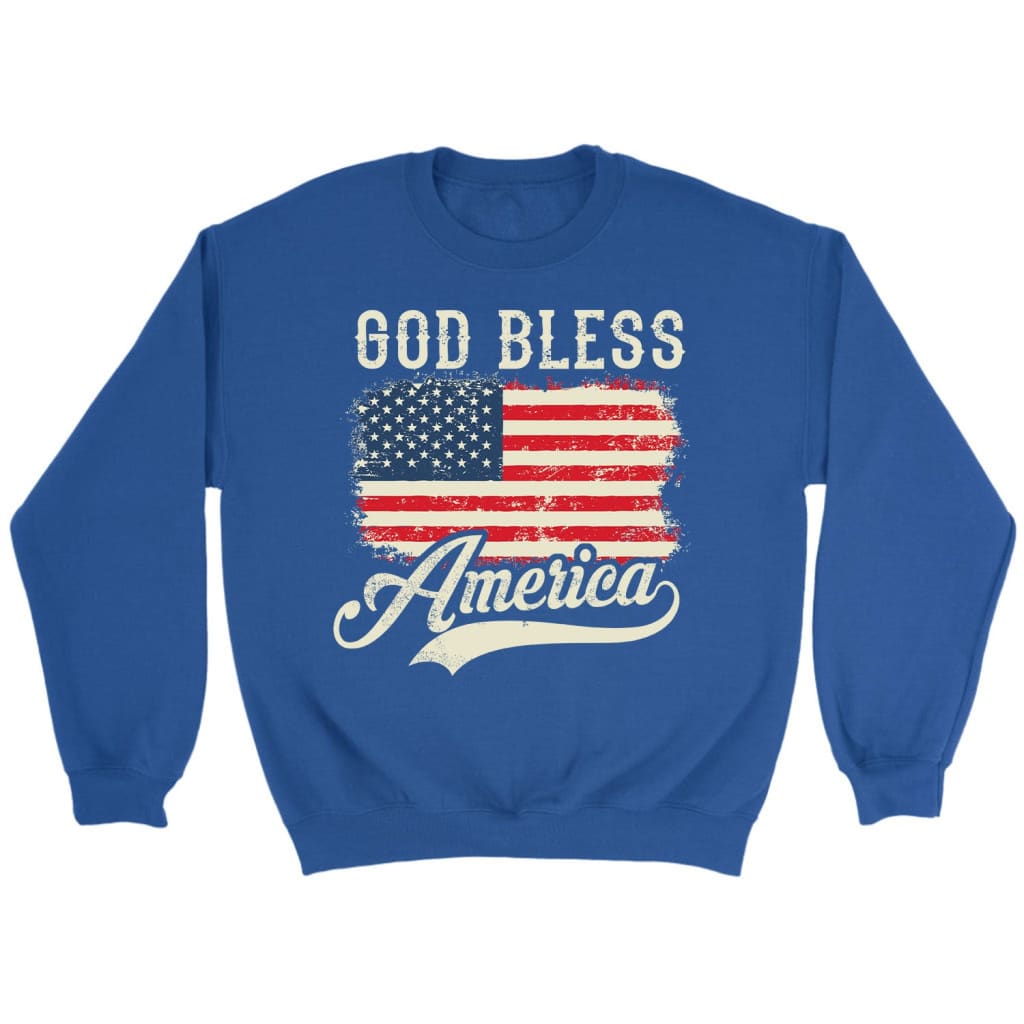 Christian Patriotic sweatshirts: American flag God bless America sweatshirt Royal / S
