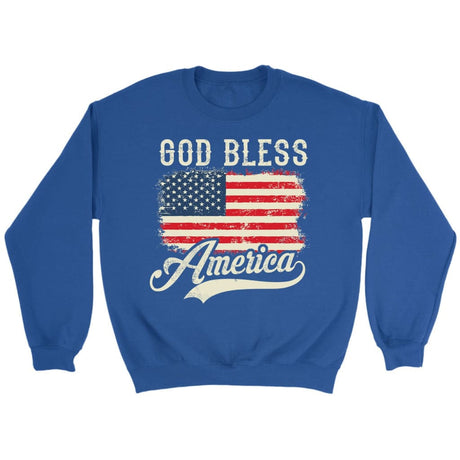 Christian Patriotic sweatshirts: American flag God bless America sweatshirt Royal / S