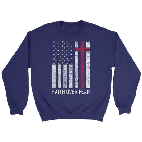 Christian Patriotic Sweatshirts: Faith over fear USA flag sweatshirt Purple / S