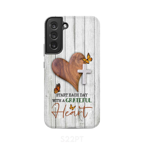 Christian phone case: Start each day with a grateful heart Samsung Galaxy S22 Plus / Tough Case