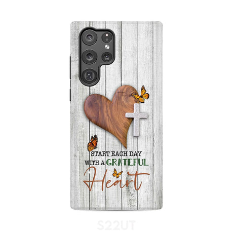 Christian phone case: Start each day with a grateful heart Samsung Galaxy S22 Ultra / Tough Case