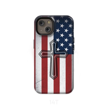 American Flag Cross Phone Case iPhone 14 / Tough