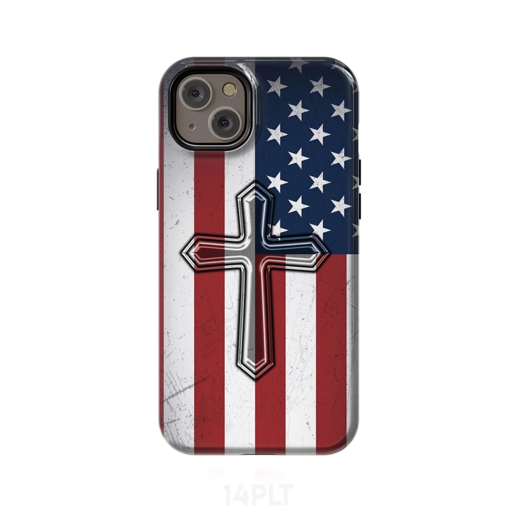 American Flag Cross Phone Case iPhone 14 Plus / Tough
