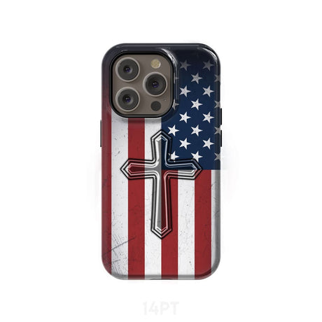 American Flag Cross Phone Case iPhone 14 Pro / Tough