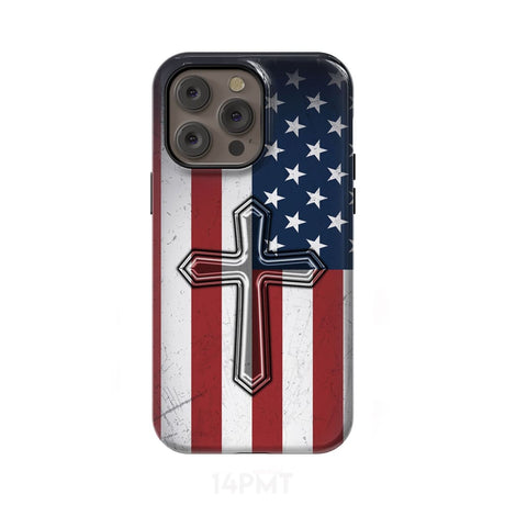 American Flag Cross Phone Case iPhone 14 Pro Max / Tough