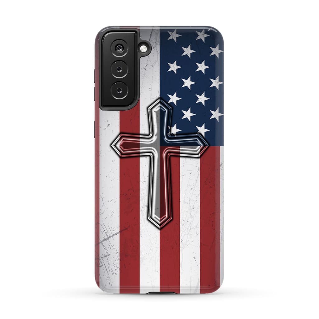 American Flag Cross Phone Case Samsung Galaxy S21 Plus / Tough