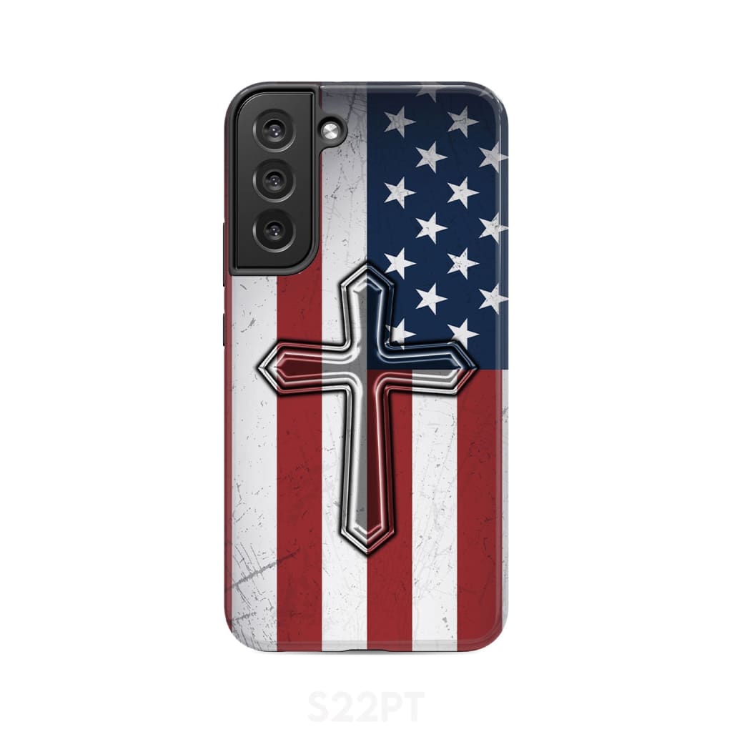 American Flag Cross Phone Case Samsung Galaxy S22 Plus / Tough