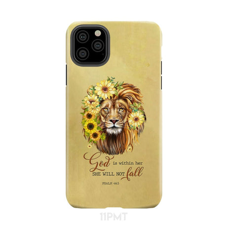 Christian phone cases: God is within her she will not fall sunflower lion case iPhone 11 Pro Max / Tough