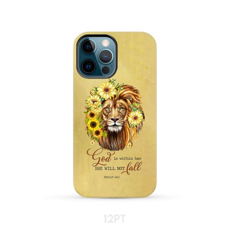 Christian phone cases: God is within her she will not fall sunflower lion case iPhone 12 Pro / Tough