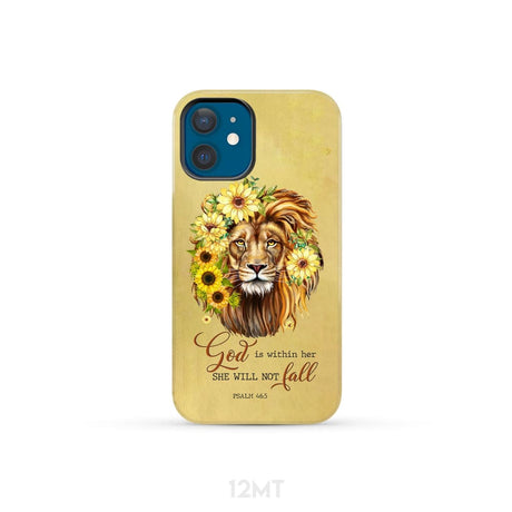 Christian phone cases: God is within her she will not fall sunflower lion case iPhone 12 Mini / Tough