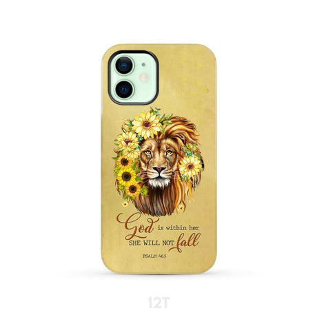 Christian phone cases: God is within her she will not fall sunflower lion case iPhone 12 / Tough
