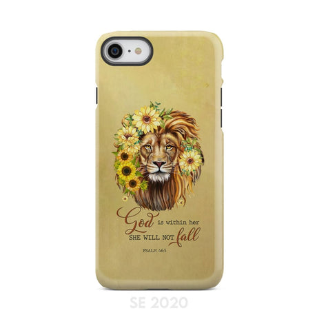 Christian phone cases: God is within her she will not fall sunflower lion case iPhone SE 2020 / Tough