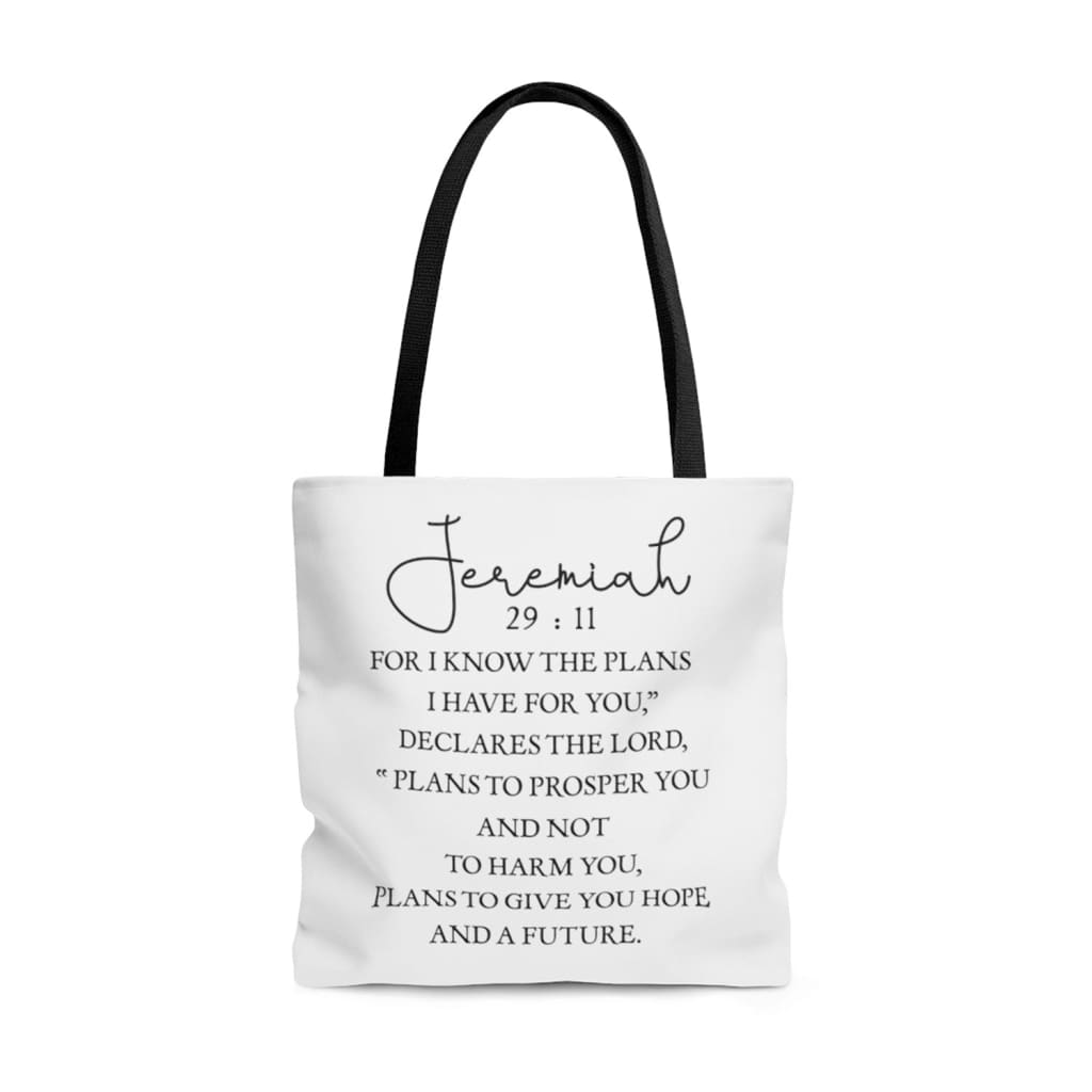 Christian tote bags: For I know the plans I have for you Jeremiah 29:11 tote bag 13 x 13