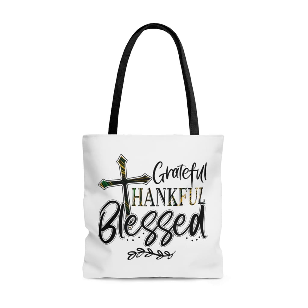 Christian tote bags: Grateful thankful blessed tote bag 13 x 13