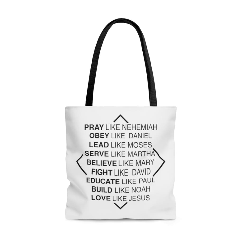 Christian tote bags: Pray like Nehemiah obey like Daniel tote bag 13 x 13