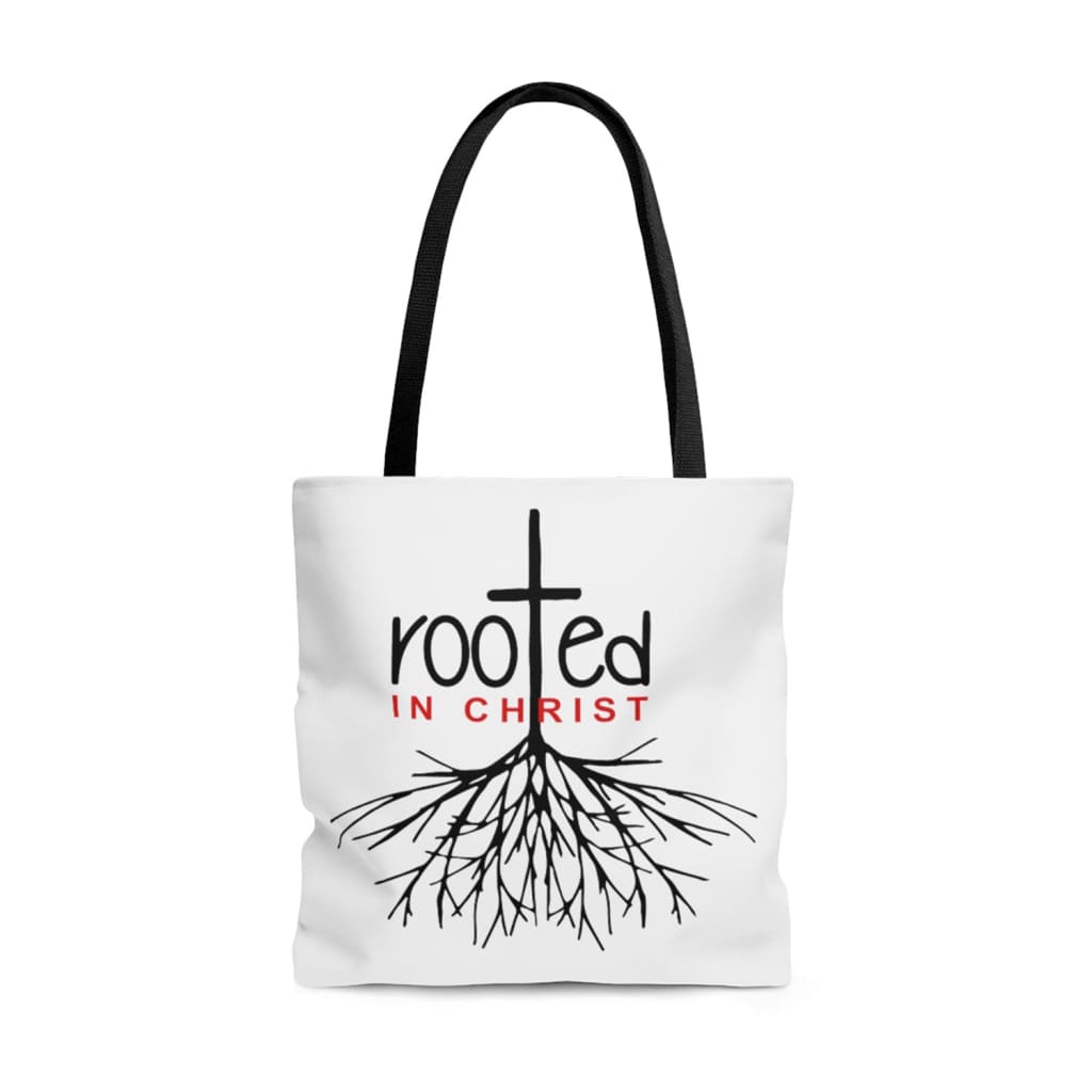 Christian tote bags: Rooted In Christ tote bag 13 x 13