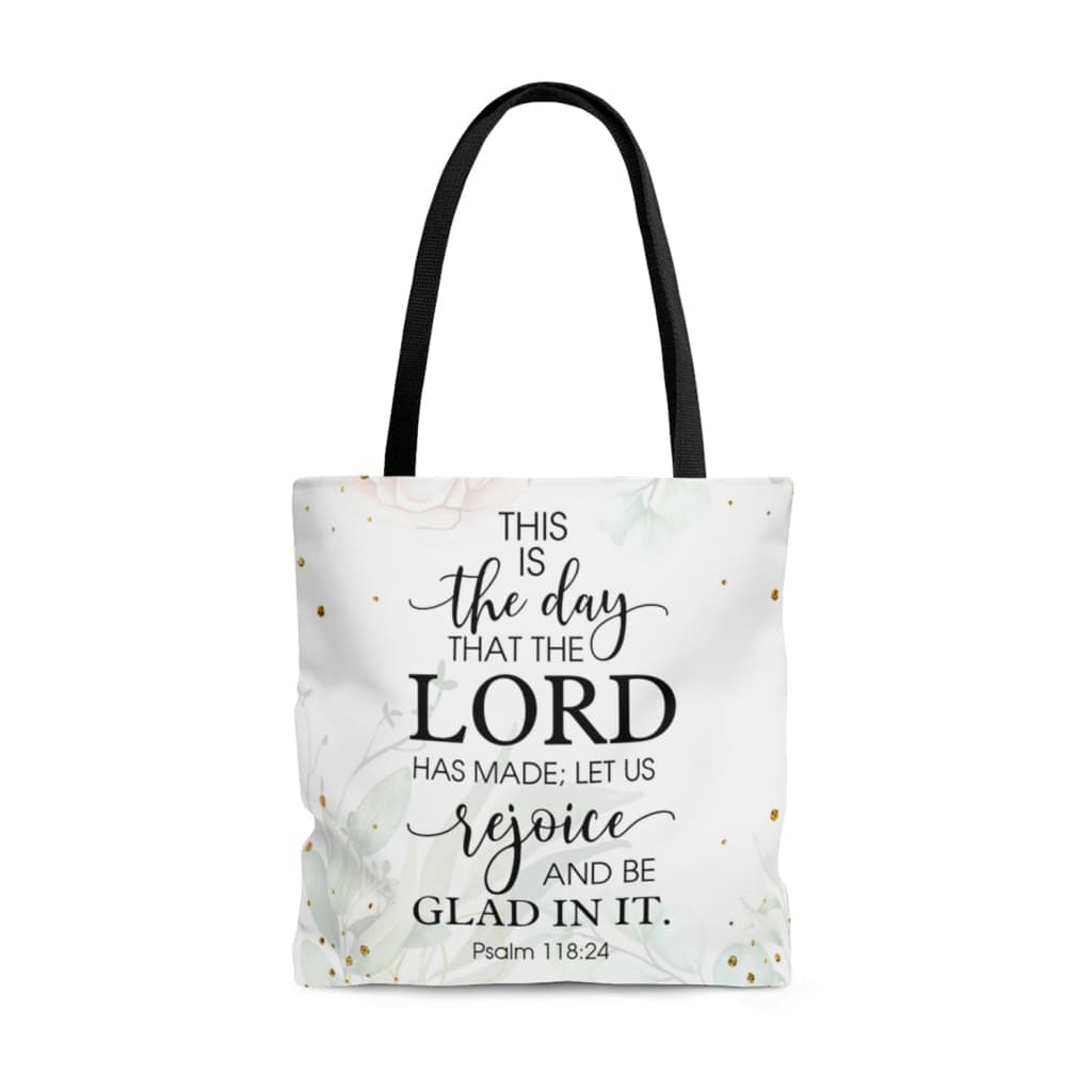 Christian tote bags: This is the day that the Lord has made Bible Verse tote bag 13 x 13